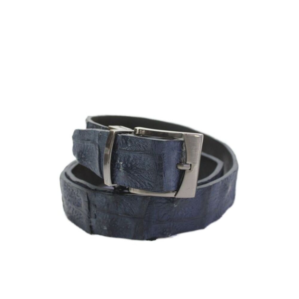 Bernini Mens Genuine American Alligator Silver Tone Buckle Belt Blue Size 44